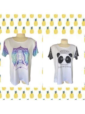 Set Of Two Pineapple Clothing Short Sleeve T-shirt’s Panda And Mandala Sz XL New